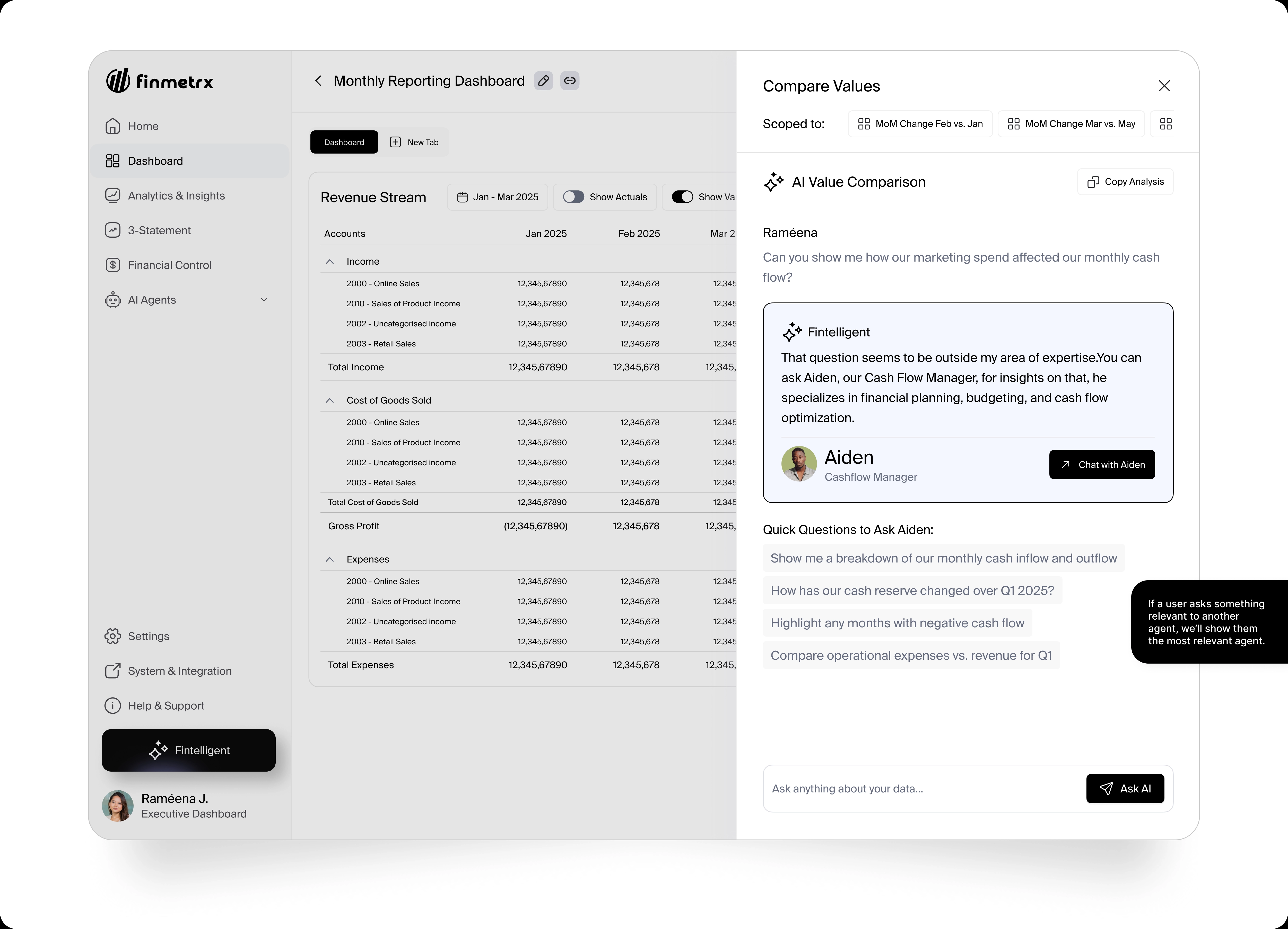 Fintelligent's conversational layer across Finmetrx