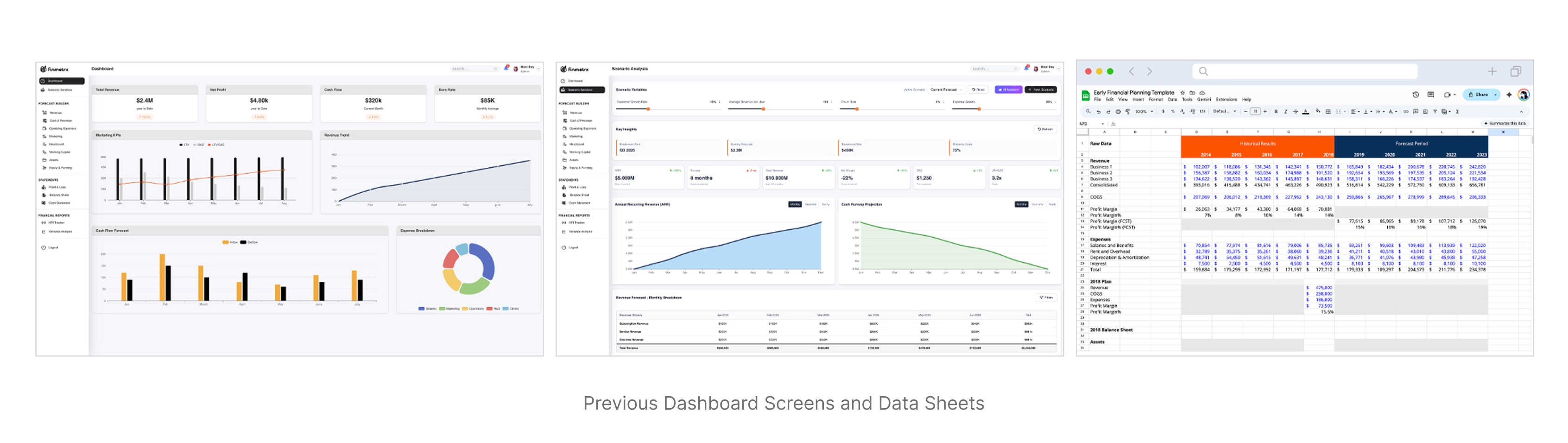 Previous dashboard screens and data sheets showing the disconnected, spreadsheet-heavy starting point
