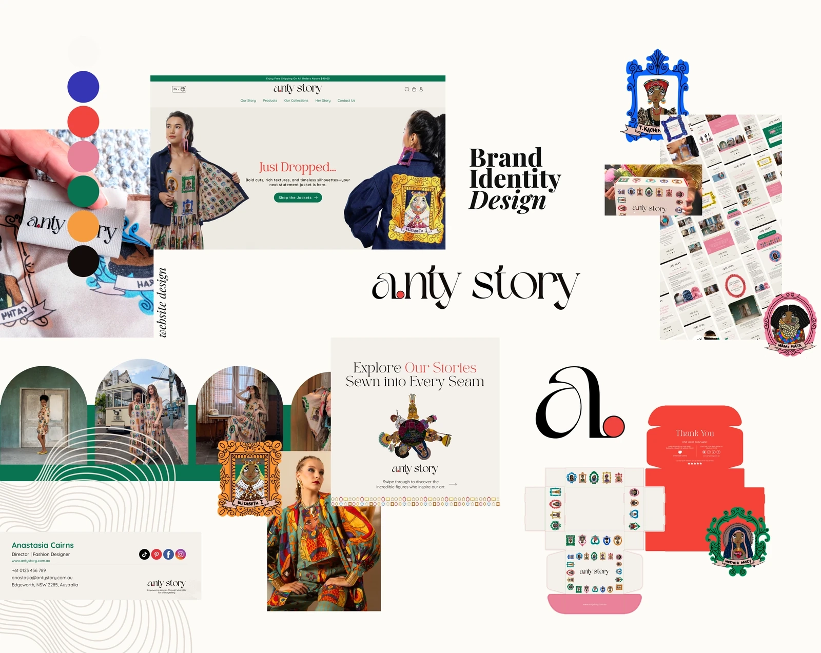 Anty Story fashion brand identity and ecommerce website moodboard