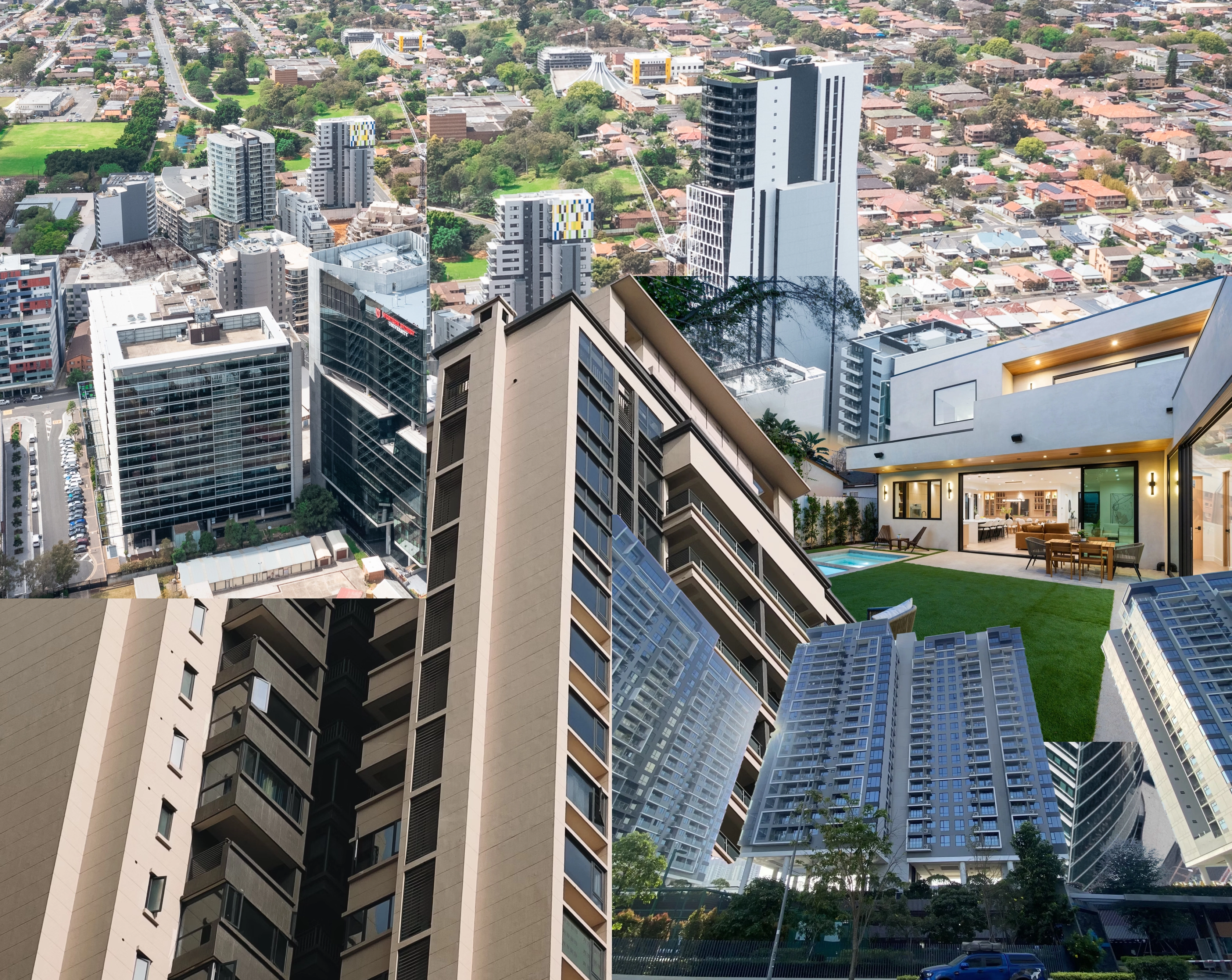 Aerial view of T3 Design & Construct's residential and commercial building projects